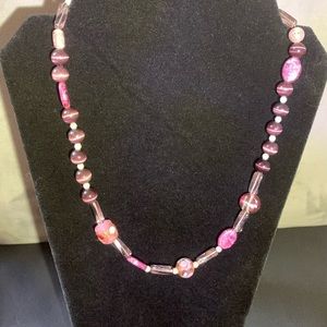 Mauve, pink, white beaded necklace.